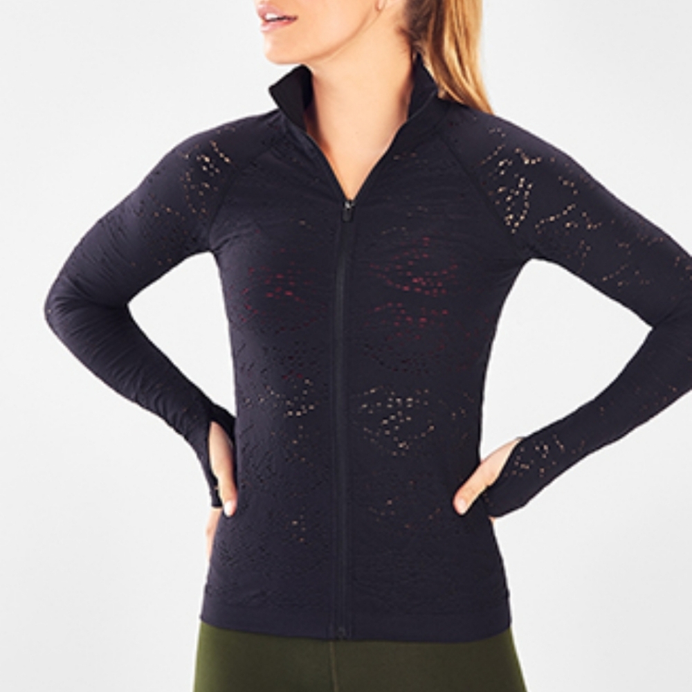 Women's Black Lace Zip-Up Top